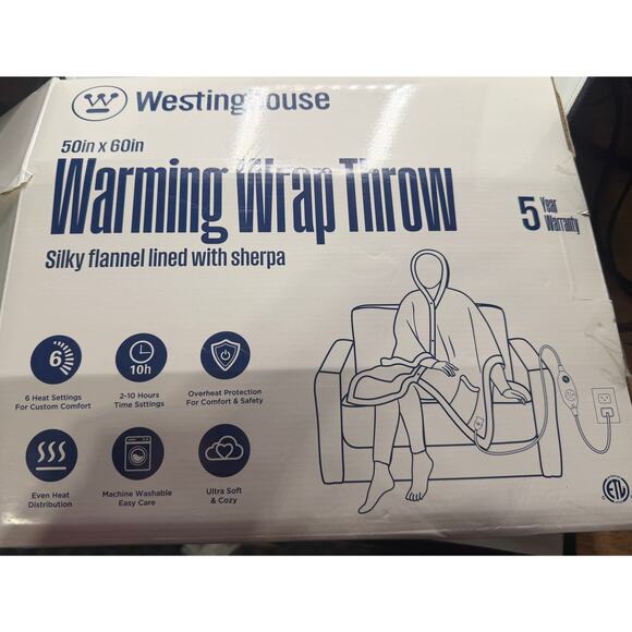 Westinghouse Heated Wrap  Blanket 50"x60” Luxurious Faux Fur Gray Sherpa Lined - Picture 5 of 8